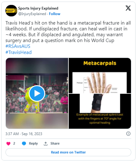 Travis Head's Hand Injury on ODI Series